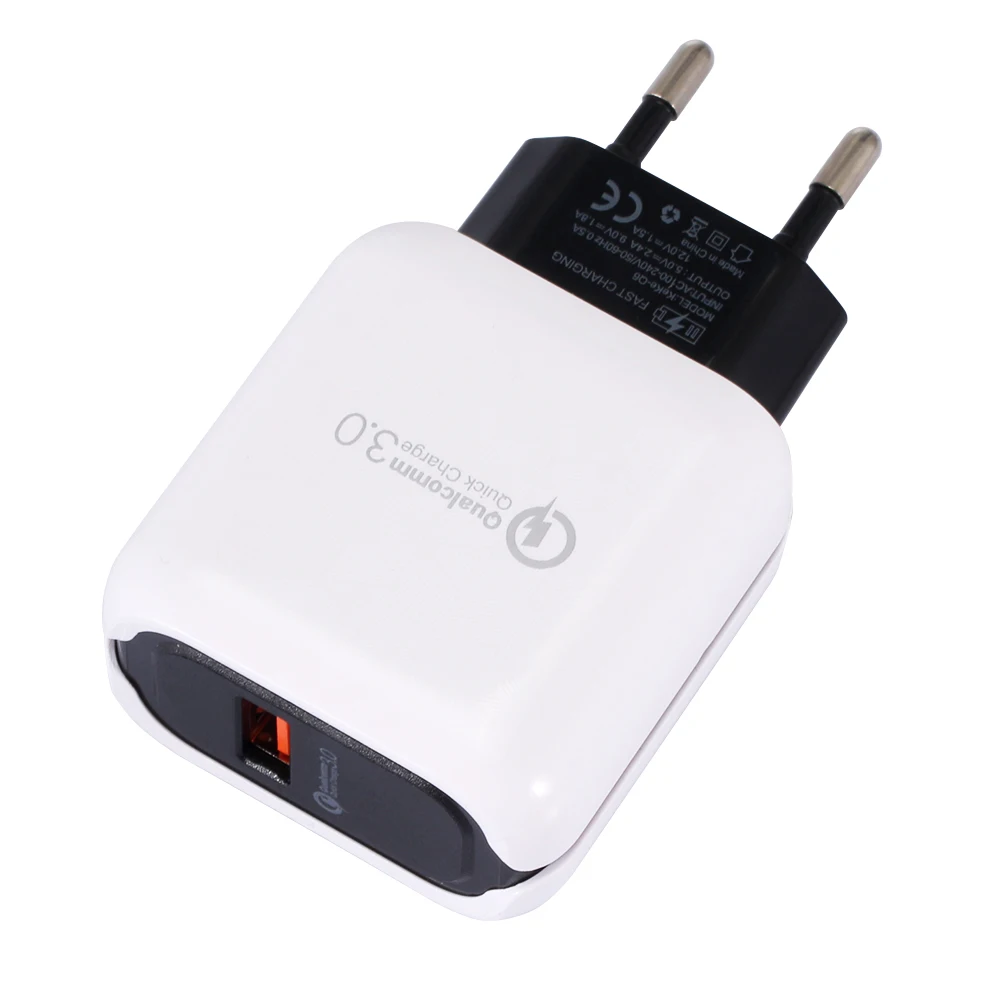 EU White QC3.0 2.4A aвтомобильное зарядное устройство с одним USB Смарт AC дорожное сетевое Зарядное устройство быстрой Зарядное устройство 5V Мощность адаптер быстрой зарядки - Тип штекера: EU White