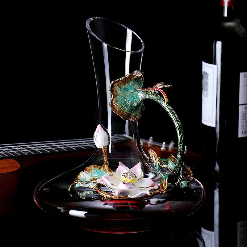 1pcs decanter Европейский Эмаль Красное вино стеклянная чашка Ретро Лотос бокал бессвинцовые Хрустальные чашки бокалы для шампанского Свадебные бокалы домашняя посуда для напитков - Цвет: 1pcs decanter