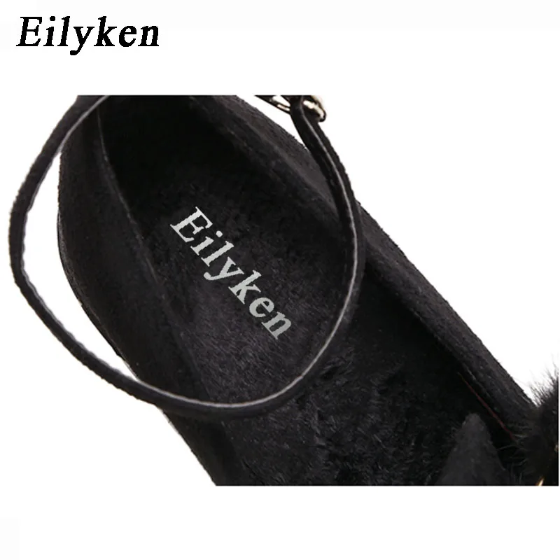 Eilyken/Осенняя обувь на высоком каблуке; женская обувь на платформе; Новинка года; женские туфли-лодочки на квадратном каблуке; модная женская обувь; пикантная обувь черного цвета на натуральном меху с пряжкой