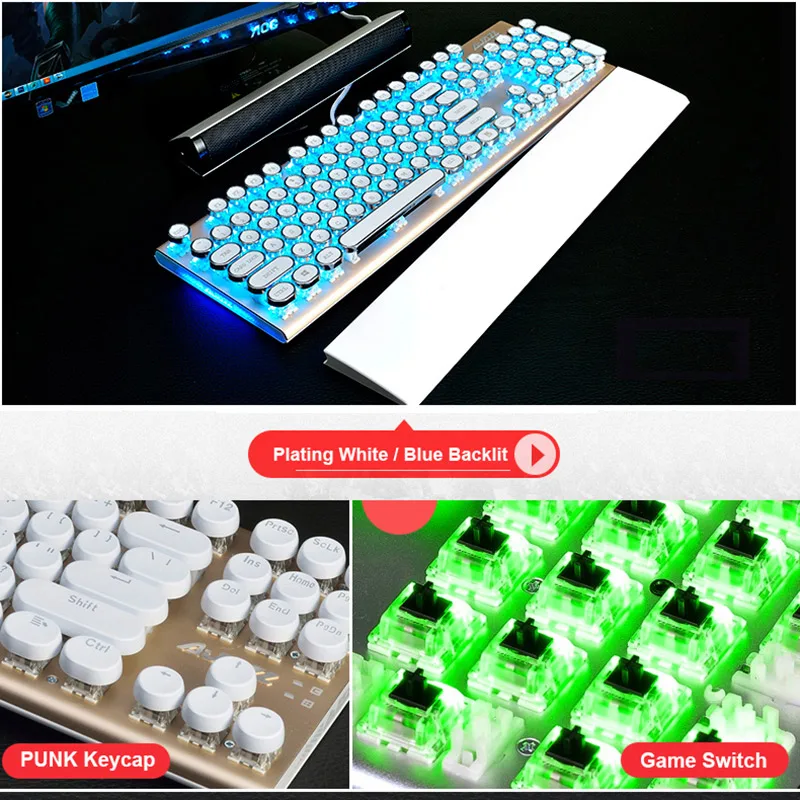 87/104 ключей Ajazz AK40 проводной панк Keycap зеленый/синий/смешанный LED подсветка USB