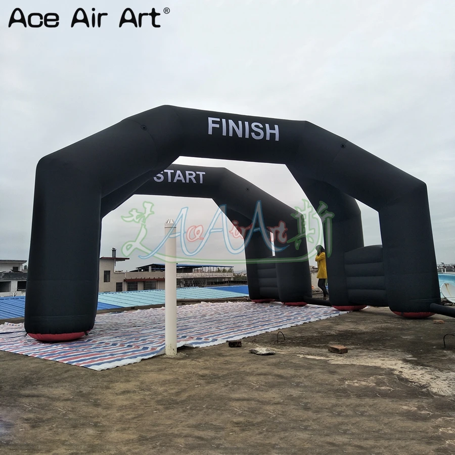 

Durable 2 pcs Full black inflatable start and finish line arch,ceremory entrance archway gate with free standing on sale