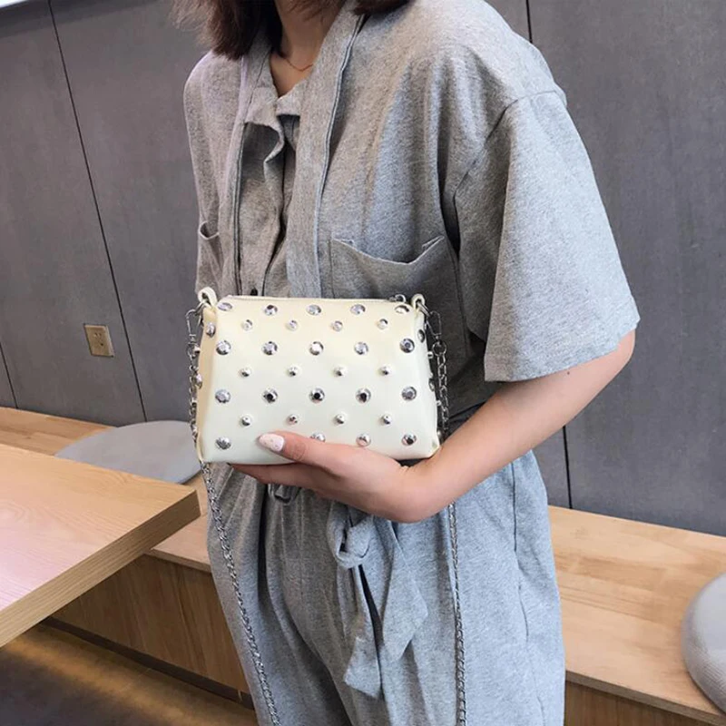 Yogodlns Bags For Women New Fashion Rivet PU Leather Women Bag Diamonds Shoulder Messenger Bag Chains Small Flap Crossbody Bag