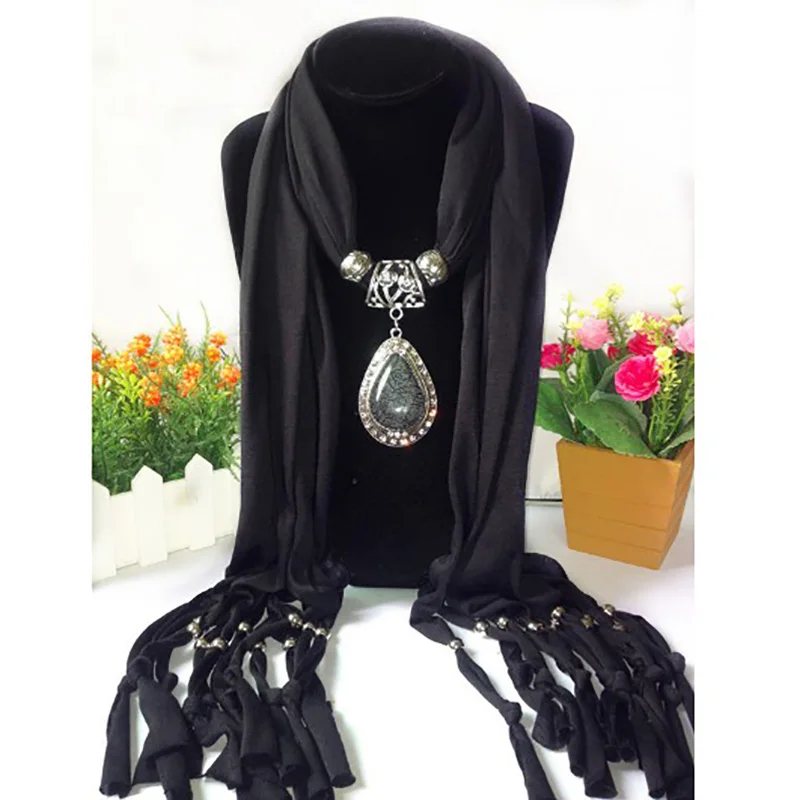 2018 новые Для женщин Шарм синий драгоценный камень капли воды Мода кулон шарф леди