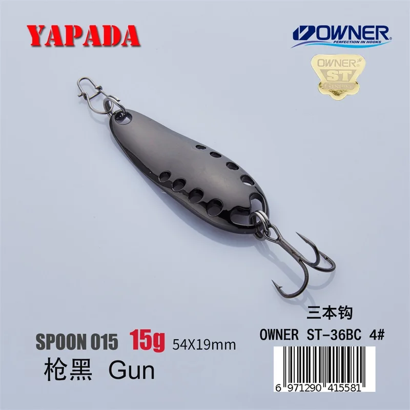 YAPADA ложка 015 сплетни 10 г/15 г владелец тройной крючок многоцветный 49-54 мм металлический цинковый сплав ложка рыболовные приманки для окуня - Цвет: Gun 15g