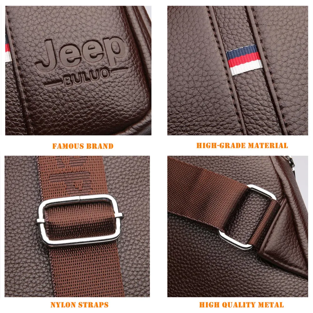 Мужская кожаная слинг сумка jeep buluo черная однолямочная для коротких путешествий