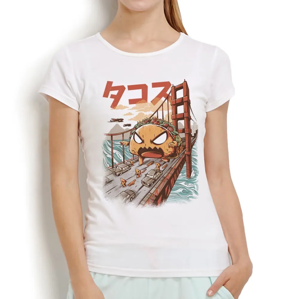 Забавная женская футболка с японским аниме taco savage kaiju Новинка лета 2019 белая