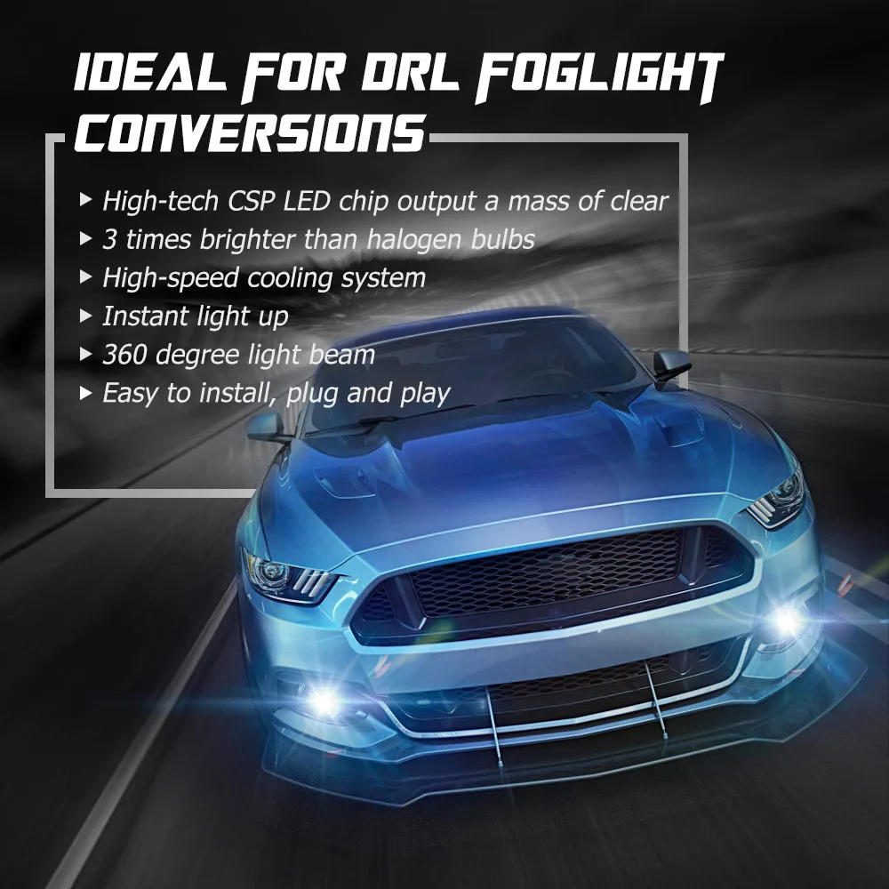 NOVSIGHT 2 шт. H8 H11 Светодиодный противотуманный фонарь 9005 HB3 HB4 9006 Led 80 Вт 1500LM 6500K белый