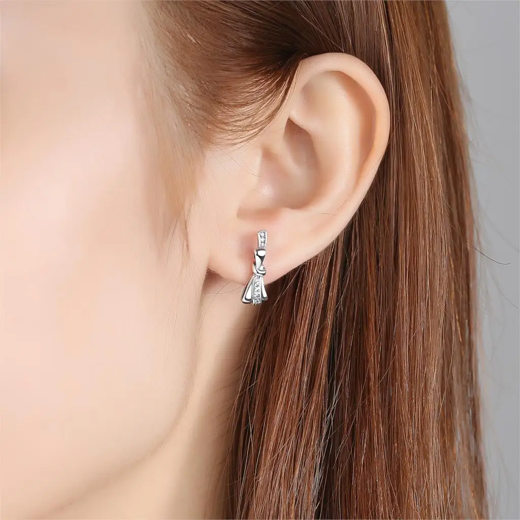 Подлинные серьги из стерлингового серебра 925 пробы с блестящими бантами