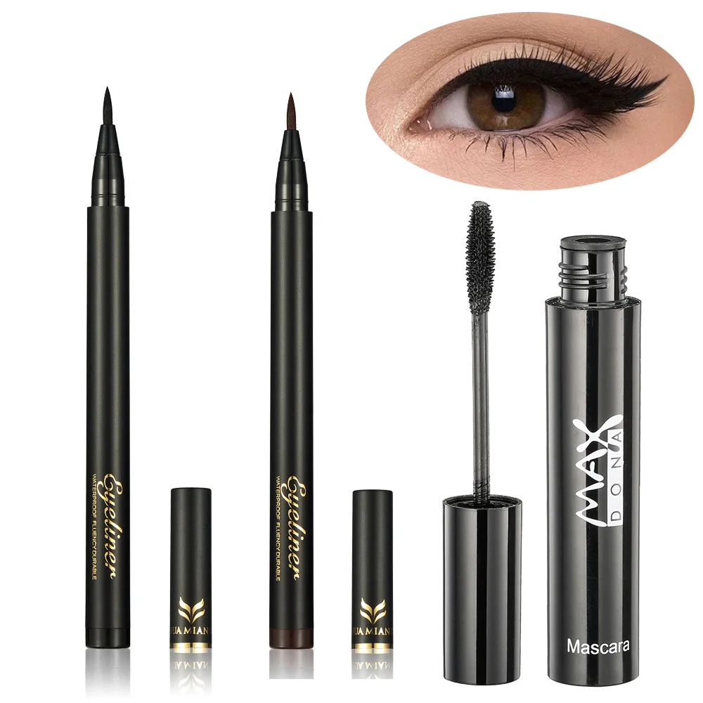 Жидкая подводка для глаз набор ручек с тушью ресниц черный коричневый