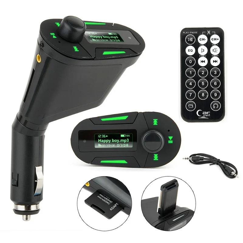 KWOKKER Автомобильный mp3 плеер беспроводной fm-передатчик модулятор с USB SD MMC lcd с пультом дистанционного управления Автомобильный mp3 плеер беспроводной FM модулятор - Название цвета: Green
