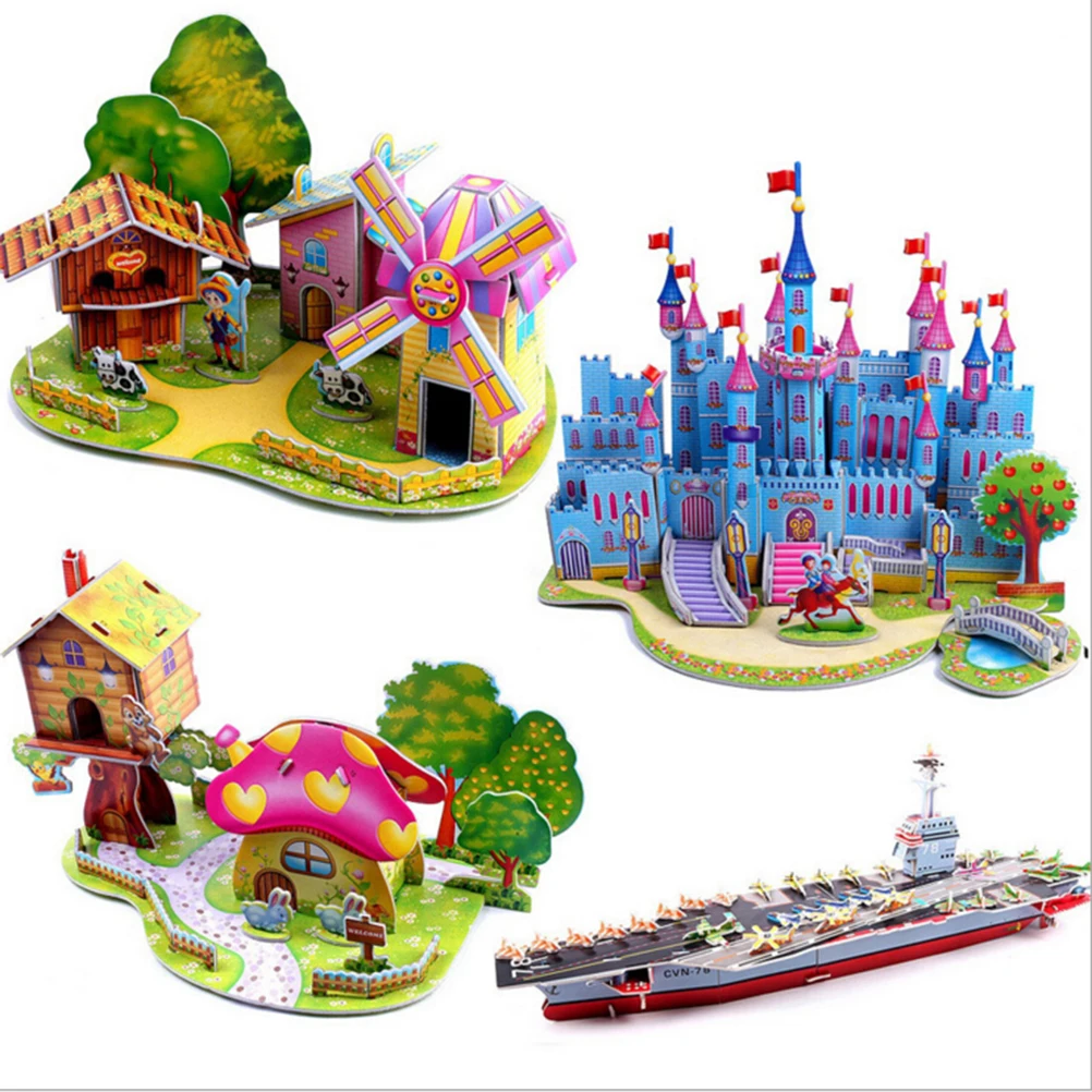 14 Pattern Kid Early learning Castle Construction pattern gift For Children 3D DIY Puzzle Houses Jigsaw Baby toy | Игрушки и хобби