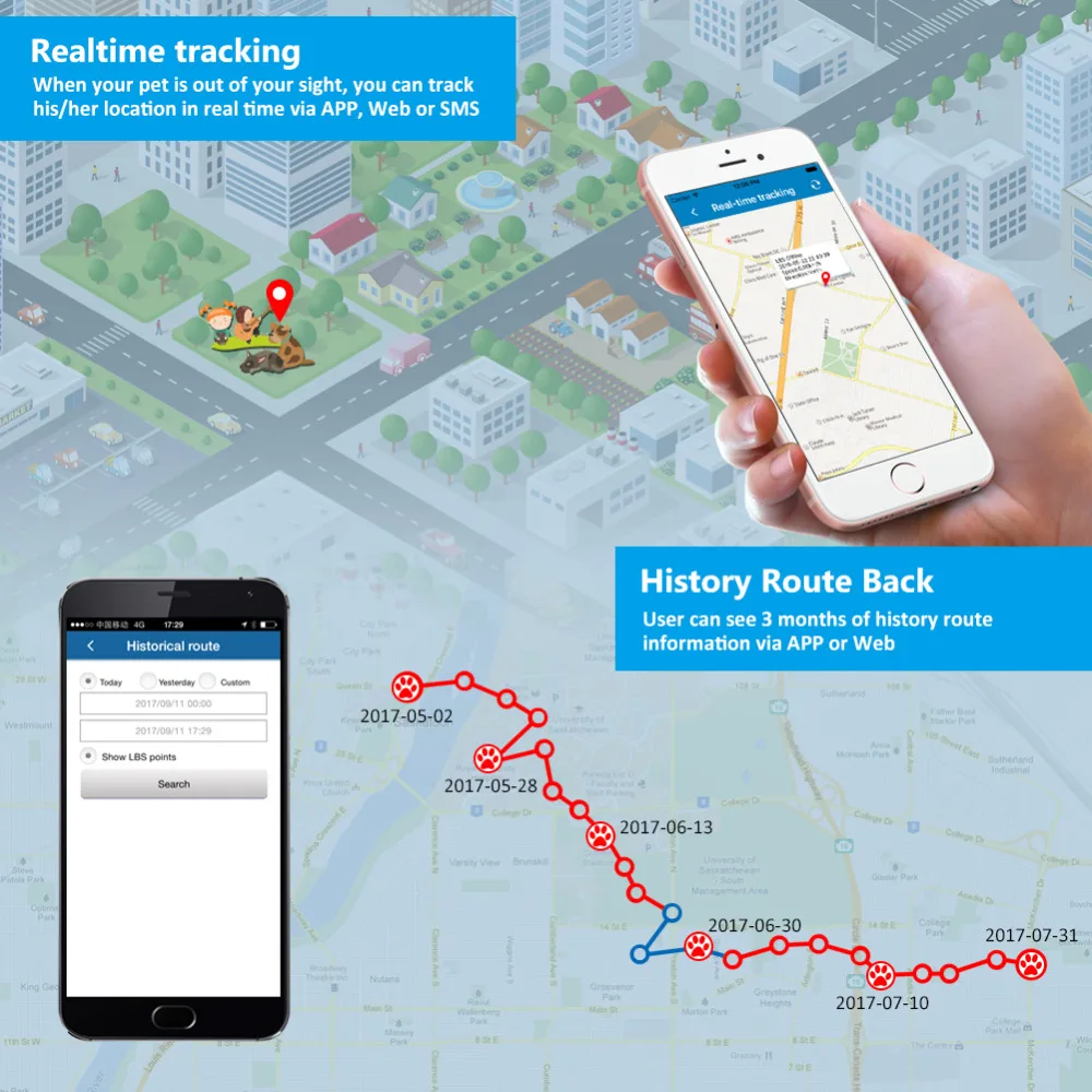 Gps трекер для собак кошка gps локатор 2G GSM GPRS устройство слежения LK LK100