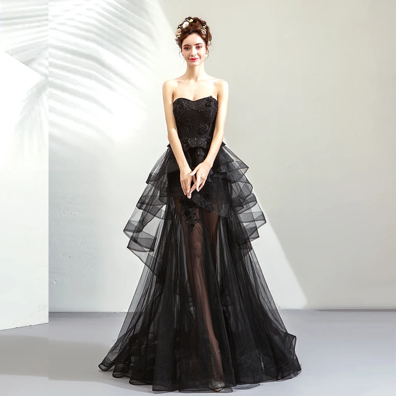 Sexy Black Prom Dresses Sweetheart Neckline See Through Tiered Skirt Formal Party 2019 New Special Occasion Gowns | Свадьбы и