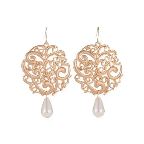 e 1184 European and American retro palace national wind hollow round earrings exaggerated geometric carved water drops pearl ear | Украшения