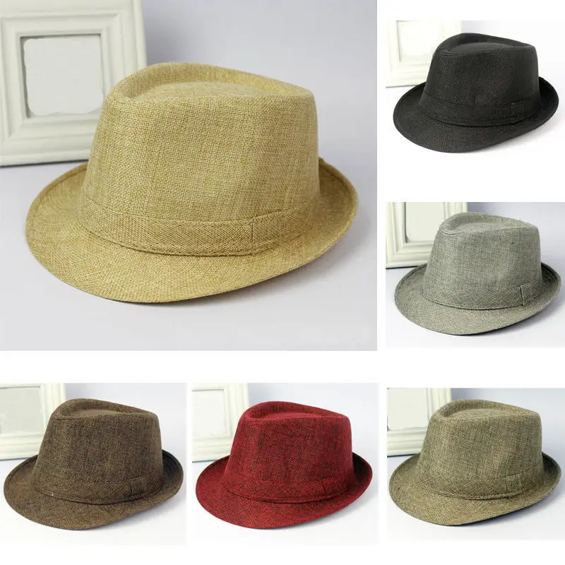 Новая мода для мужчин простой Джаз Fedora Кепка сплошной цвет Трилби шляпа Панама
