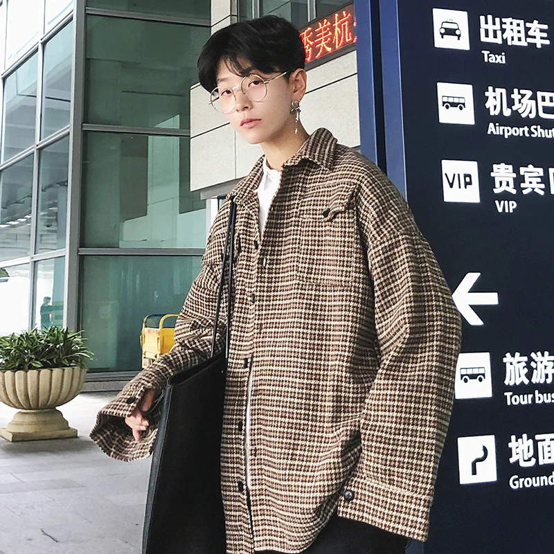 Мужская мода в стиле ретро клетчатое пальто с принтом