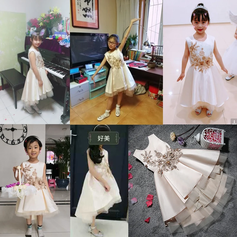 Детское атласное платье цвета шампанского без рукавов | Детская одежда и обувь