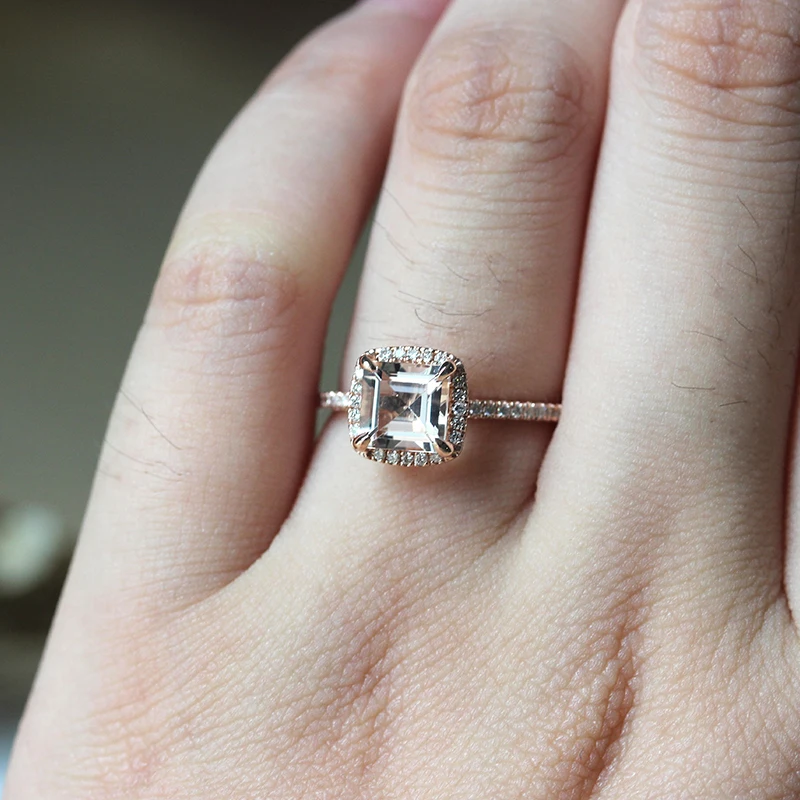 

Dupuy Women's Ring 0.26ct Princess Square Cut Natural Morganite Ring 14k Gold True Diamond Engagement Ring Squillare D180051