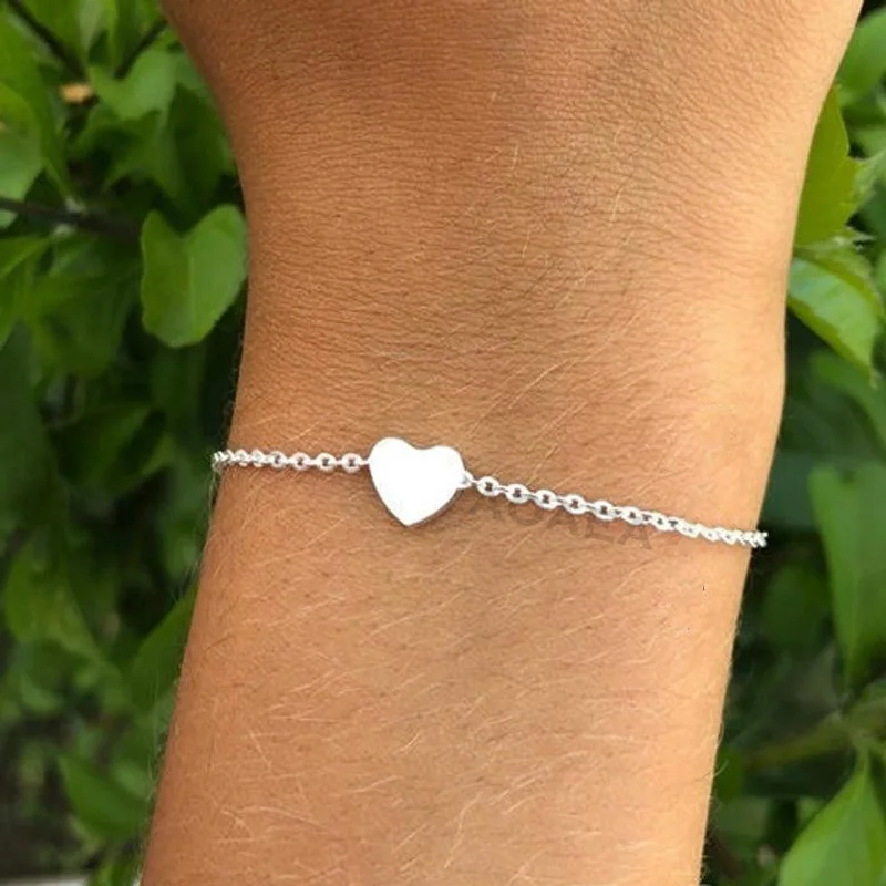 Золотой браслет с сердечком из нержавеющей стали, нежный подарок для подружки невесты, минималистичные украшения, тонкий браслет для сестры FCB012.