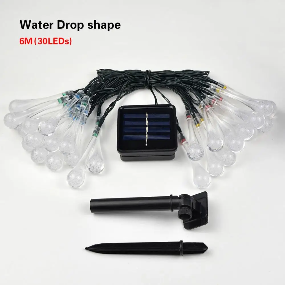 Water Drop String Светодиодный светильник для газона на солнечной энергии, сказочный светильник s, садовый светильник, уличный светильник, украшение для рождества, праздника, вечеринки, Tuinverlichting - Испускаемый цвет: Water Drop String