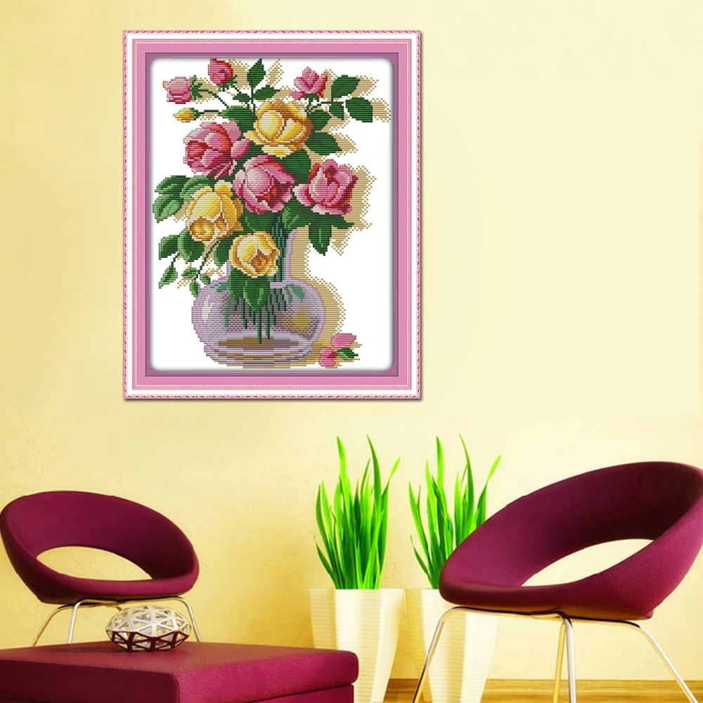 Joy Sunday Розовые Желтые розы домашний декор H378 14CT 11CT отпечатанные двухцветные
