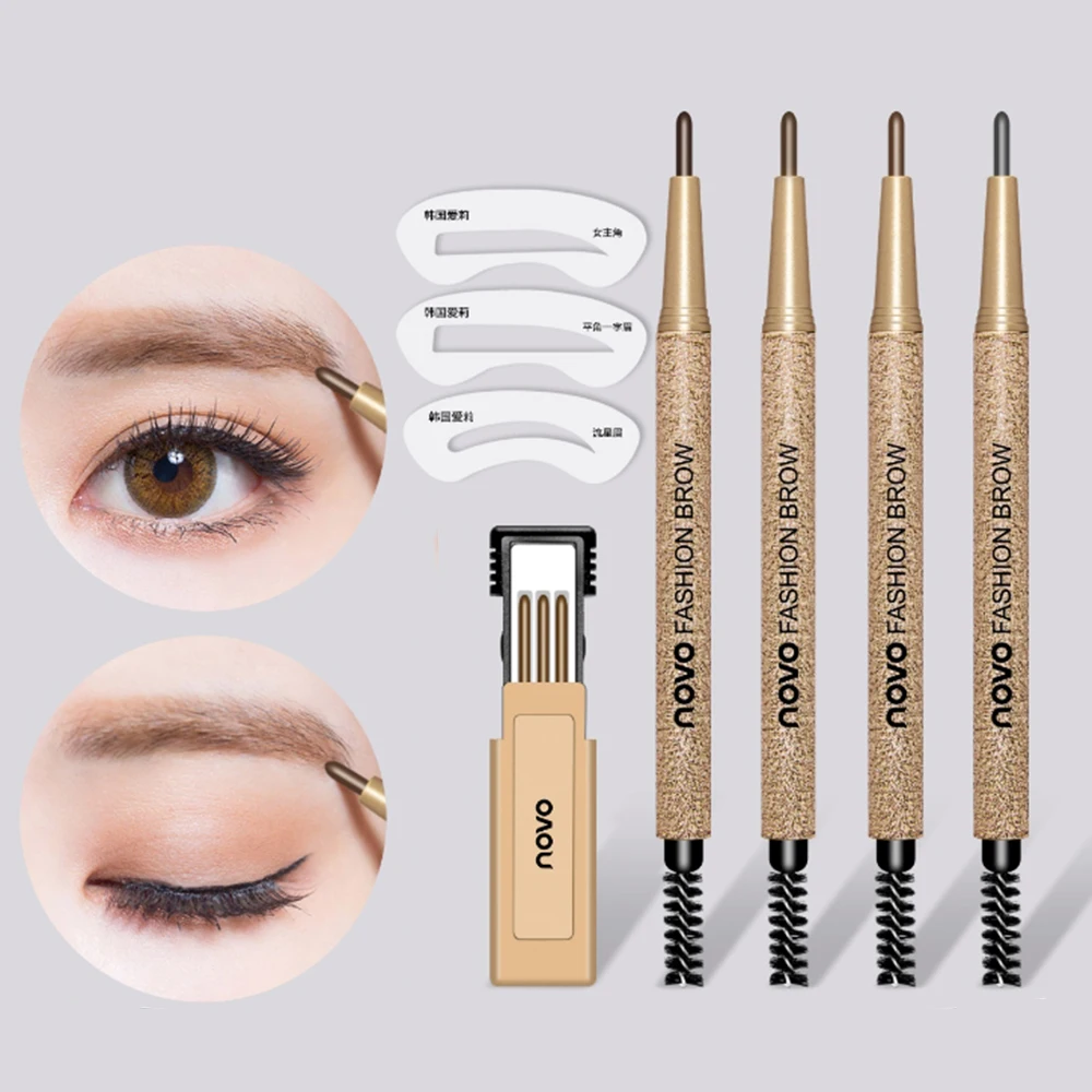 Manooby Waterproof Long-lasting Easy to Wear Eyebrow Enhancers 4 Color Automatic Pen with 3 refill Pencil | Красота и здоровье