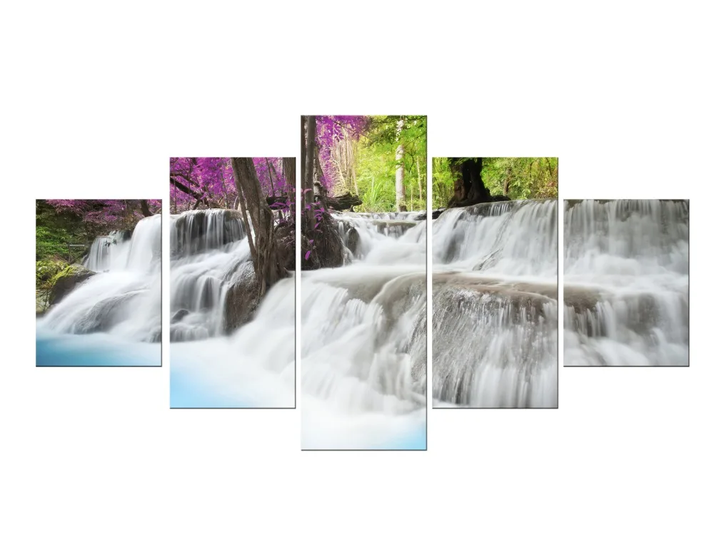 5 шт. Бесплатная доставка водопад пейзаж живопись низкая цена современные
