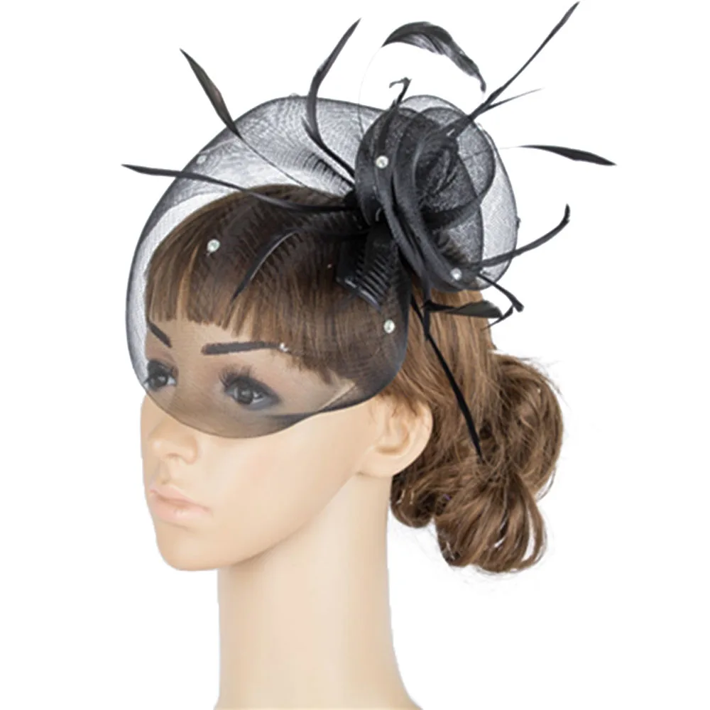 

Несколько Цвет кринолин чародей элегантный головной убор из перьев Цвет Фул сетки свадебные аксессуары для волос шляп коктейль шляпа