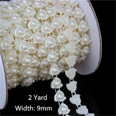 Micui 1-5yard мульти-размер ABS имитация жемчуга бисер цепь отделка для DIY свадебное платье костюм с аппликацией аксессуары для рукоделия - Цвет: 9mm  2yard