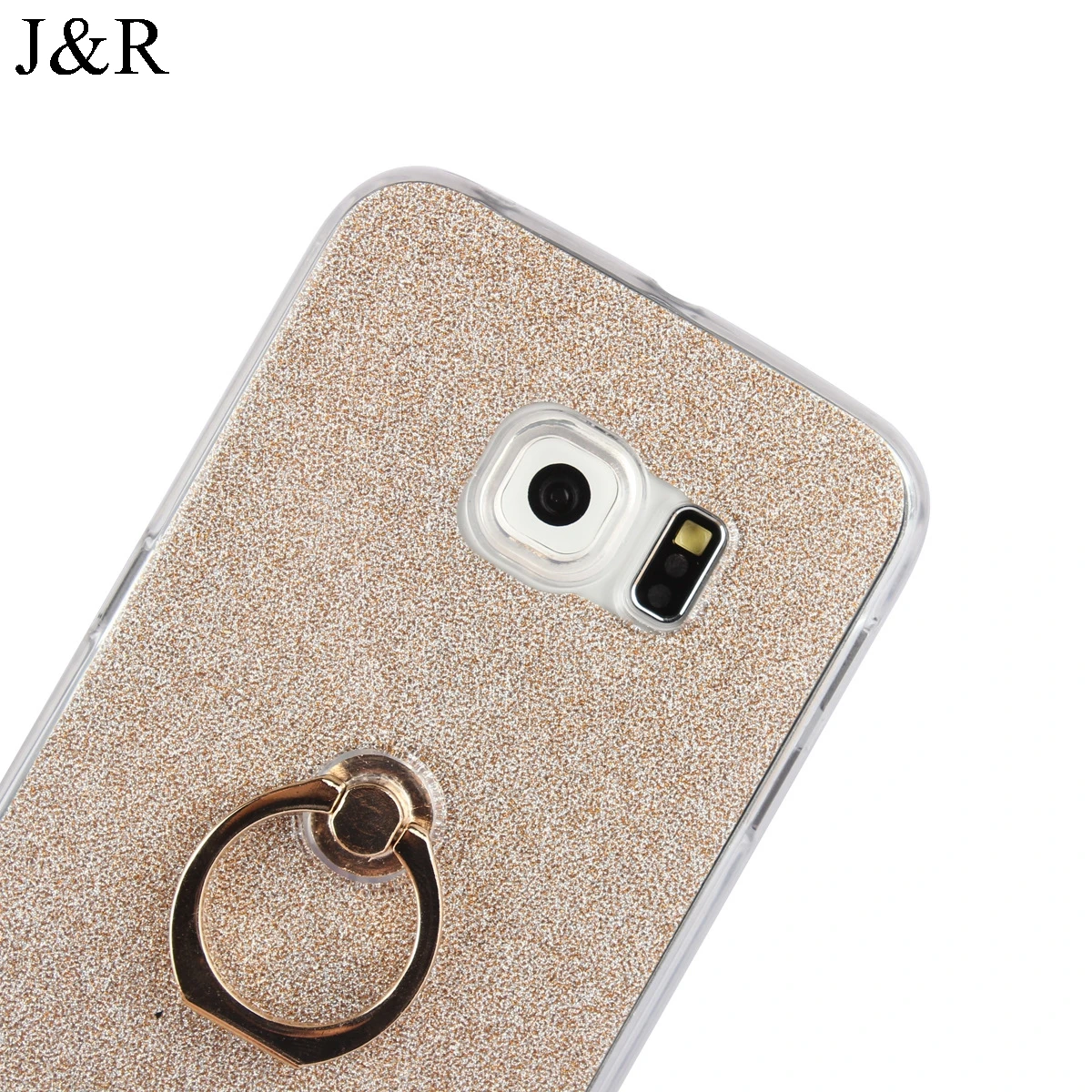 J&ampR Bling Case for Samsung Galaxy S6 Edge G925F G925 TPU Cover S6Edge G925H Sparkle Gilter Protect Back Shell With Finger Ring |