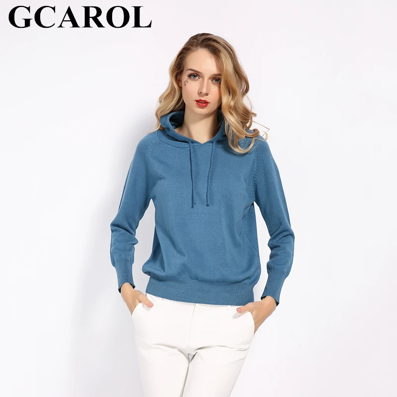 

GCAROL Fall Winter Women 30% Wool Hooded Sweater High Street Candy Basic Knit Pullover Jumper Multi-occasions Casual Knitwear XL
