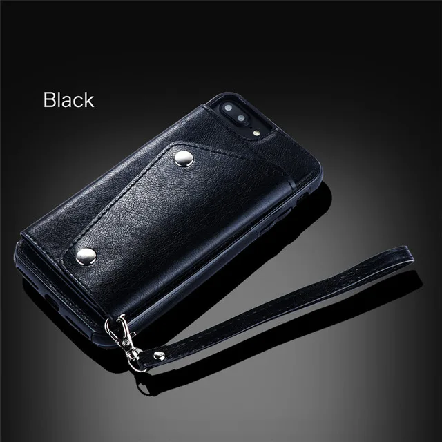 Black Кожаный чехол-кошелек для apple iphone 7, 8 Plus, держатель для карт, сумка для телефона, чехол s для iphone 7 plus, 8 plus, кронштейн, кошелек, чехол, сумки - Цвет: Black