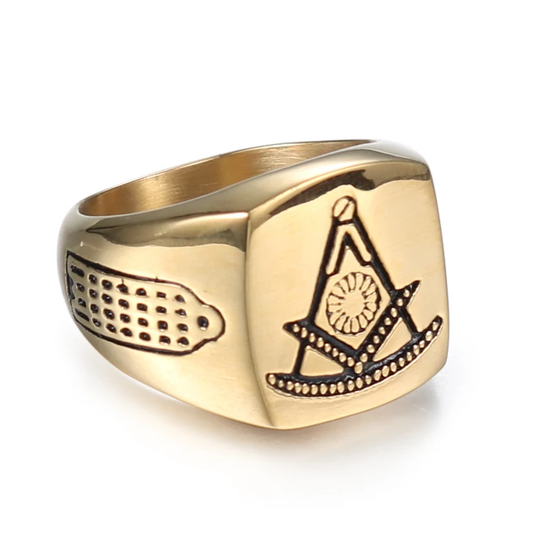 Yahui Masonic компас квадратный золотой тон мужское кольцо из нержавеющей стали