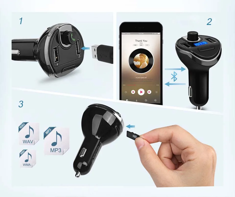 Anlud Bluetooth гарнитура для Авто Hands Free fm-передатчик Беспроводной автомобиля Mp3 музыкальный плеер Dual USB Зарядное устройство громкой связи Bluetooth Car Kit FM-трансмиттер