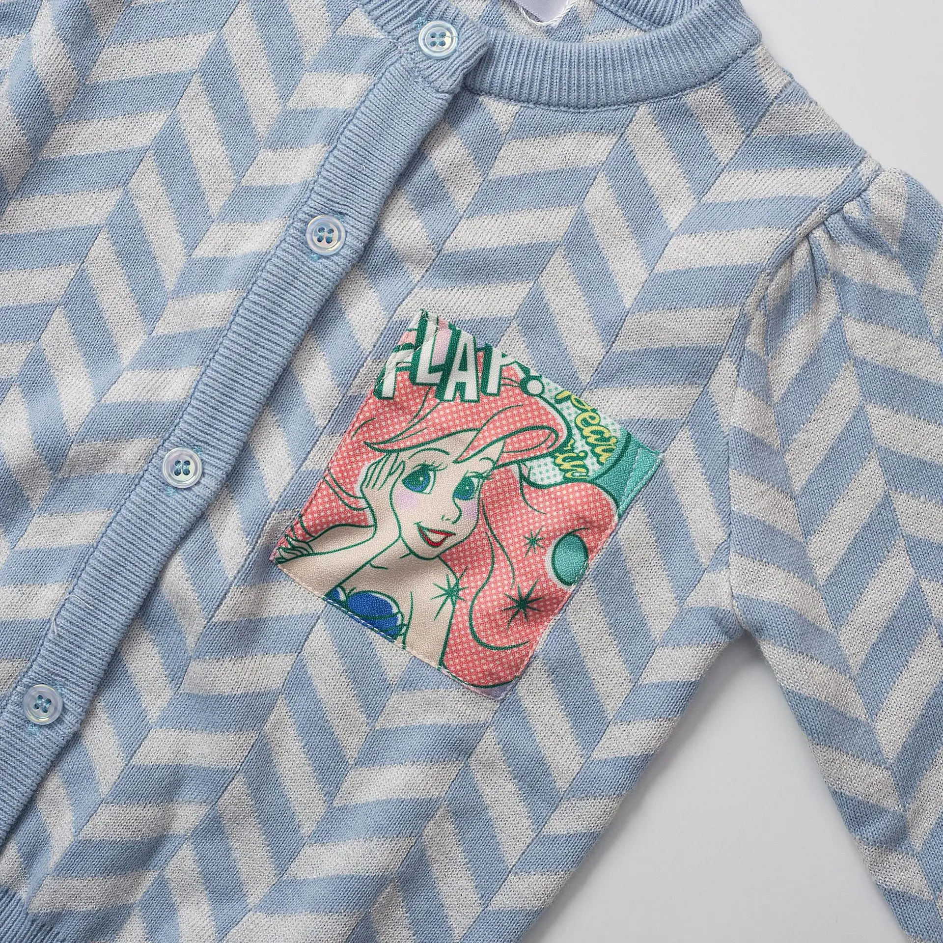 100% хлопковый осенний Новый синий свитер с волнами для девочек очень милые