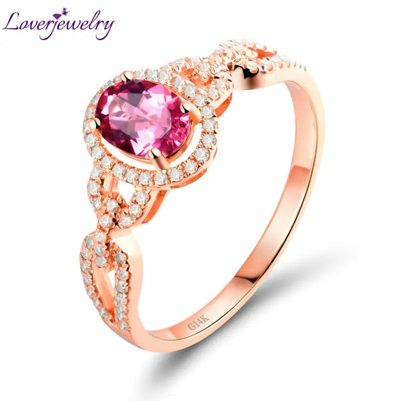 

Женское Обручальное Кольцо LOVERJEWELRY из настоящего розового золота 14 карат с натуральными бриллиантами овальной формы 5x7 мм кольцо с турмалином для женщин серьги 2021