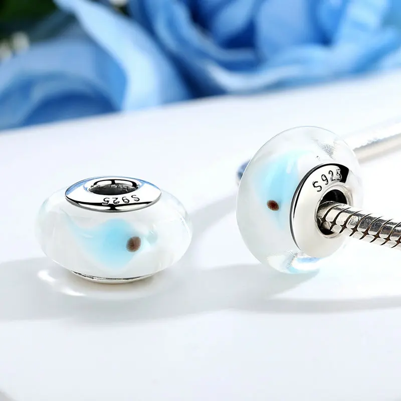 Европейские прозрачные синие шарики из муранского стекла стерлингового серебра