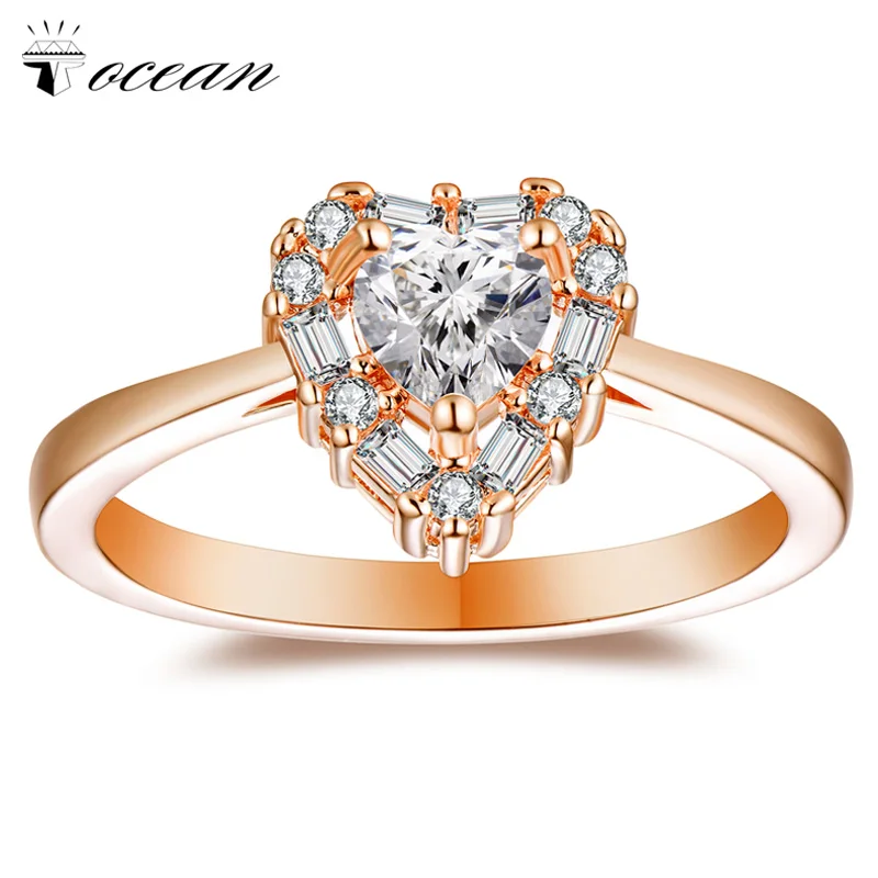 Женское романтическое кольцо Tocean розовое золото с сердечком и цирконием AAA