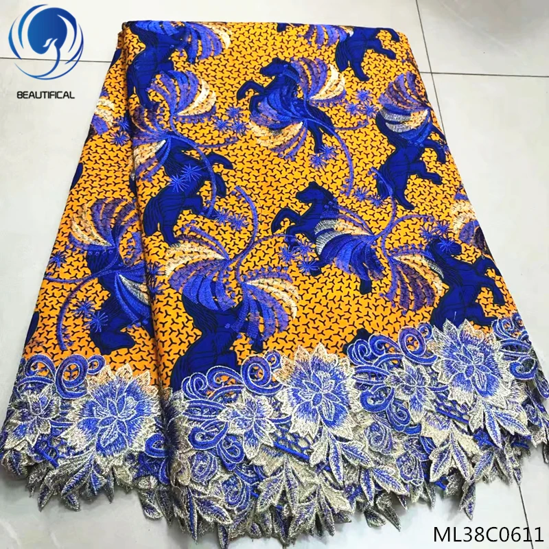 ML38C0611 BEAUTIFICAL африканская Анкара восковые шнурки белая восковая ткань Африканская восковая кружевная ткань Лидер продаж 6 ярдов в партии Высокое качество ML38C06 - Цвет: ML38C0611