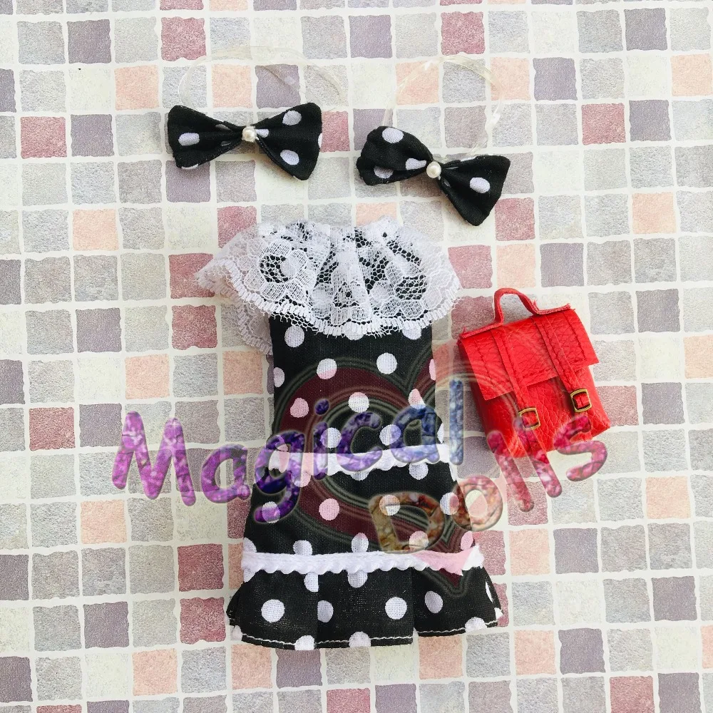 Free shipping cost lace collars dot casual kawaii clothes for blyth 1/6 dolls bowknot decoration layered dresses ball gown skirt | Игрушки и