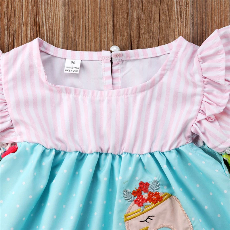 2018 1-6T Adorable New Toddler Kids Girls Floral Flamingo Summer Dress Casual Boho Beach Sundres tassels Cute elegant | Детская одежда