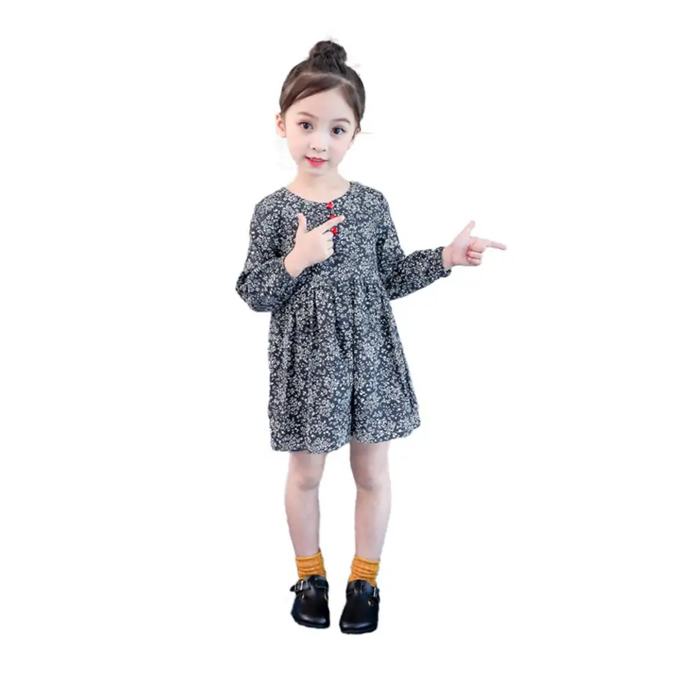 2018 New Girls Autumn Cotton Floral Lady Long Sleeve Button A - Line Children's Dress | Детская одежда и обувь