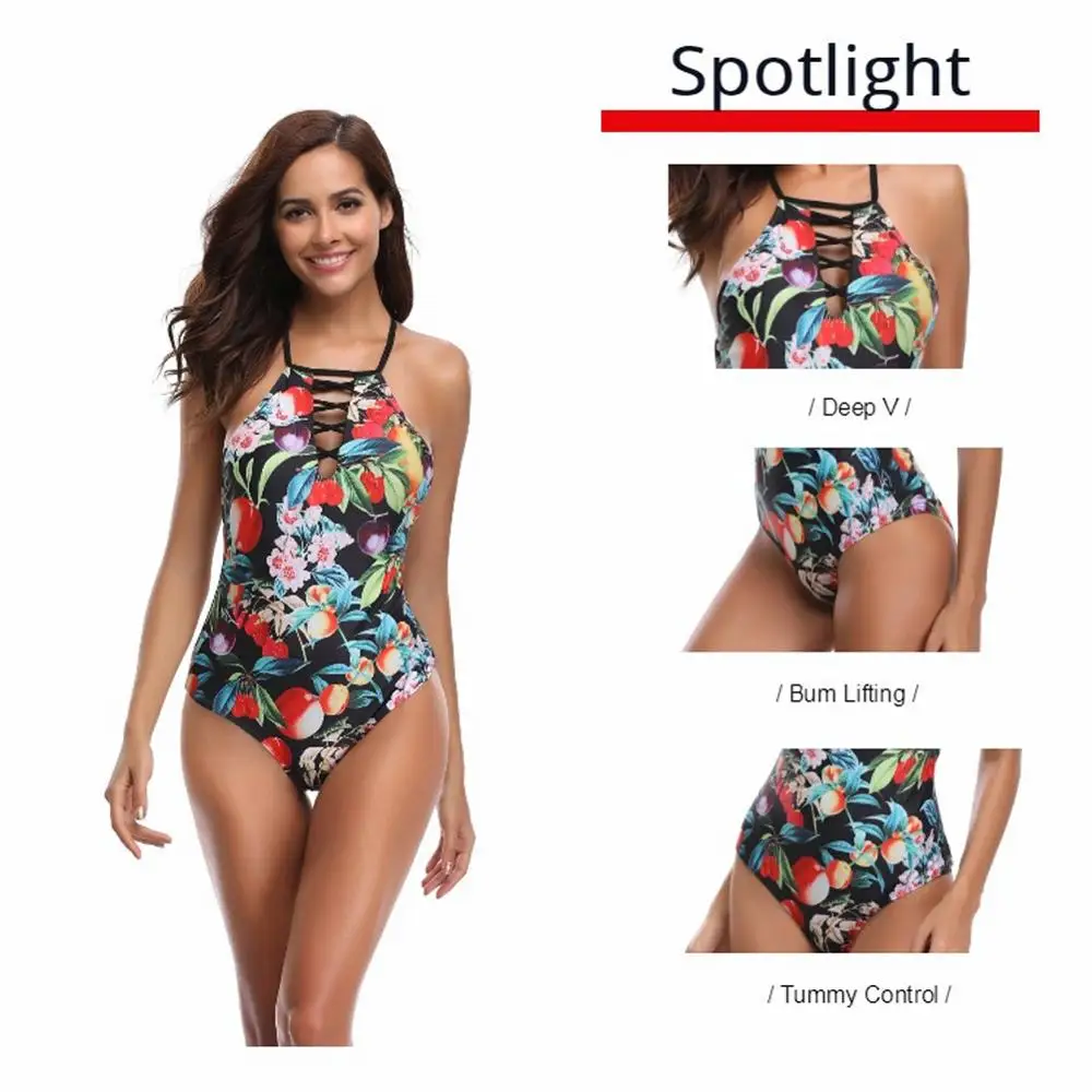 Черный цельный купальник бикини фруктовый и Цветочный Съемный Коврик пуш-ап для