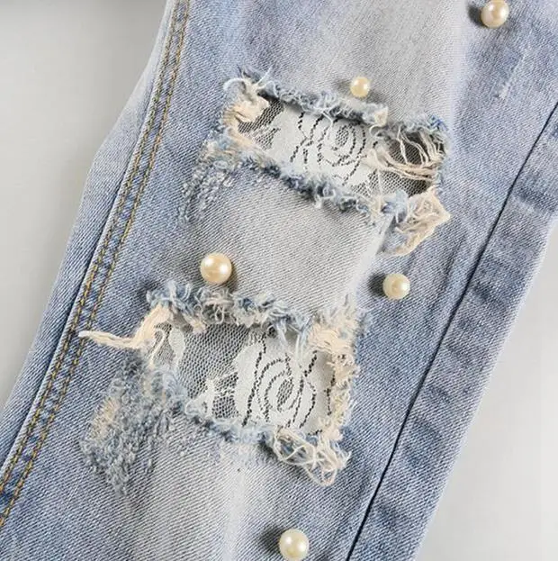 Женские облегающие джинсы-карандаш кружевные рваные джинсы с бисером шаровары |