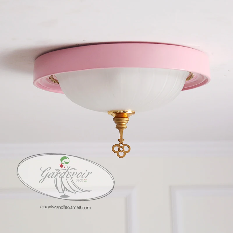 Скандинавский розовый белый Потолочный светильник для спальни светодиодный с