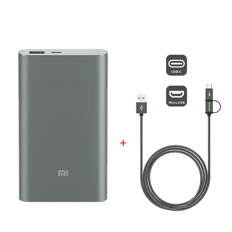 Add 2 in 1 Cable Xiao mi power Bank 10000 мАч Pro usb type C QC3.0 Быстрая зарядка mi power bank 10000 портативное зарядное устройство Внешний аккумулятор повербанк - Цвет: Add 2 in 1 Cable