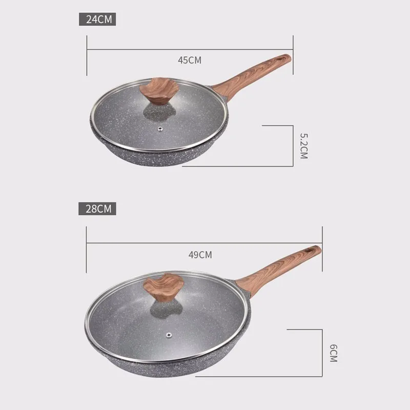 28 см медицинский камень вок антипригарная сковорода с деревянной ручкой