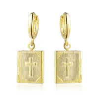 cross patterned box dangle earrings white yellow gold filled womens earrings unique style