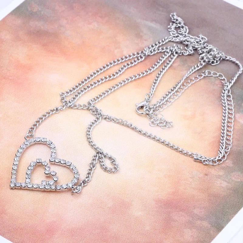 Двойное сердце стразы цепь для живота и нижняя часть спины женщин ювелирные
