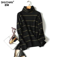 shuchan women winter sweater 2018 thick winter striped sweaters turtleneck pullover knitting 100 cashmere knitted pink tops